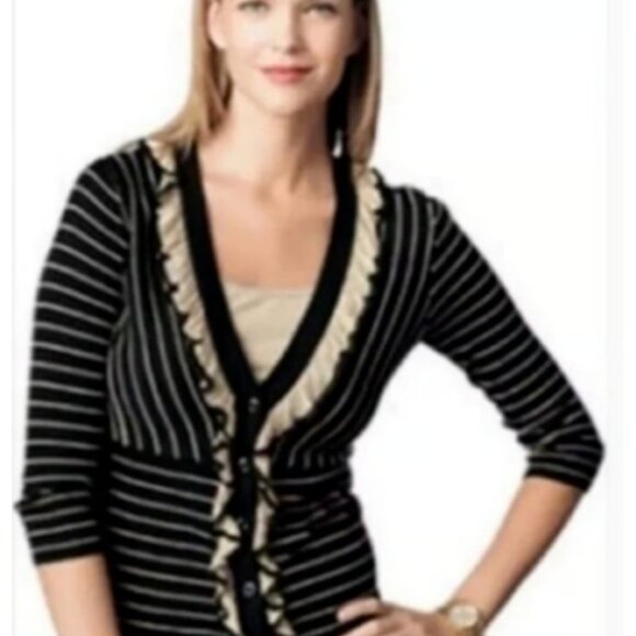 CAbi #276 The Flirt Ruffle Cardigan Sweater size Small 276 Knit Striped Cotton - Picture 4 of 10